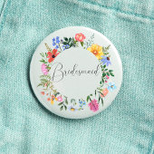 Bruidsmeisje Wildflower Script Bruiloft Ronde Button 3,2 Cm