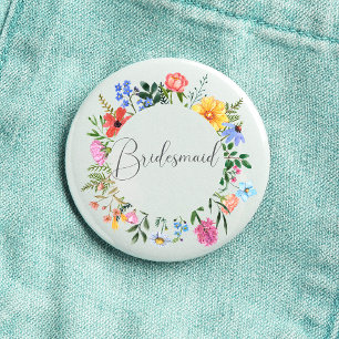 Bruidsmeisje Wildflower Script Bruiloft  Ronde Button 3,2 Cm