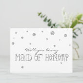 Bruidsmeisje Wit & Zilver Glitter Stippen Kaart (Staand voorkant)