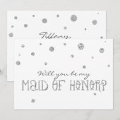 Bruidsmeisje Wit & Zilver Glitter Stippen Kaart (Voorkant / Achterkant)