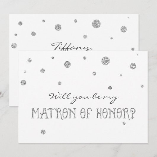 Bruidsmeisje Witte & Zilveren Glitter Stippen Kaar Kaart (Voorkant / Achterkant)