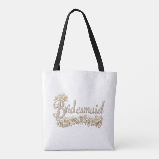 Bruidsmeisje Zilver Glitter Witte Rozen Tote Bag (Achterkant)
