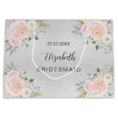 Bruidsmeisje zilver roze bloemen bruiloft groot cadeauzakje (Voorkant)