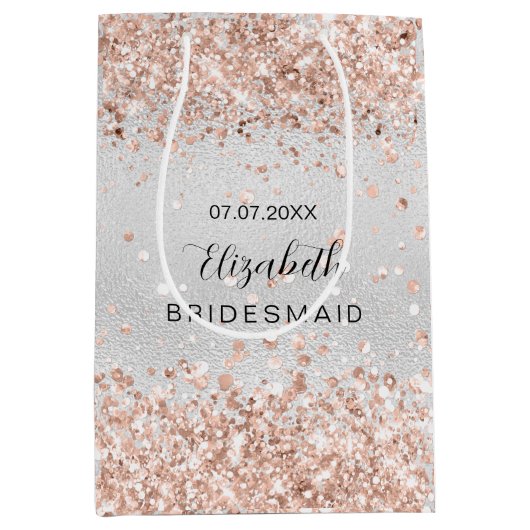 Bruidsmeisje zilver roze goud naam medium cadeauzakje (Voorkant)