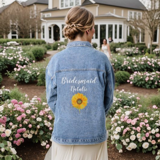Bruidsmeisje Zonnebloem Bloem Trouw Bruidsmeisjes  Denim Jacket (Huwelijk Achterkant)