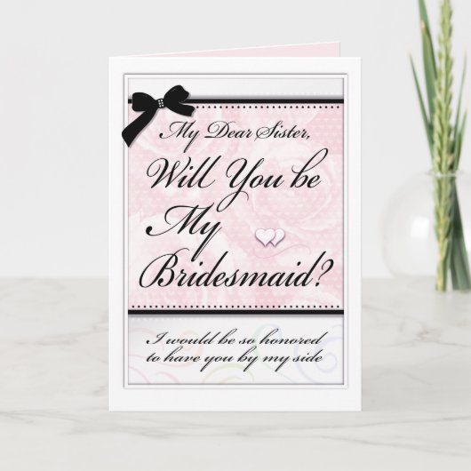 Bruidsmeisje Zuster Mooie Rozen en Harten Kaart (Voorkant)