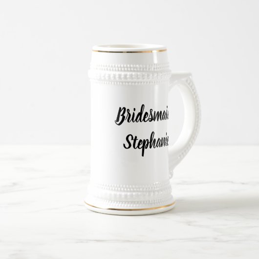 Bruidsmeisje Zwart Elegant Script Cadeaus Bruiloft Bierpul (Voorkant rechts)