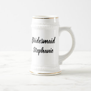 Bruidsmeisje Zwart Elegant Script Cadeaus Bruiloft Bierpul