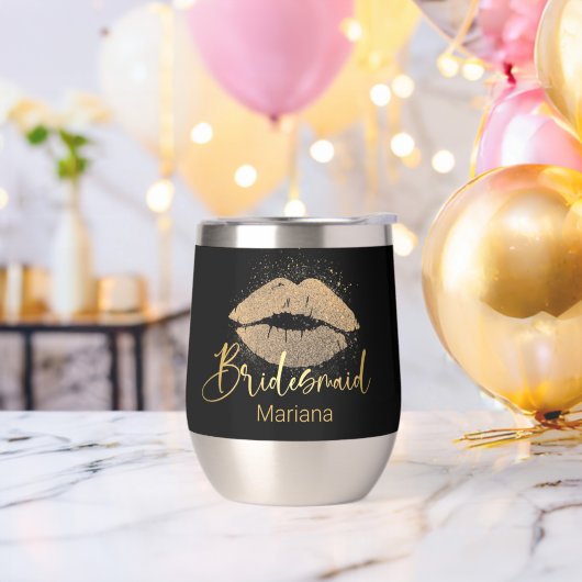 bruidsmeisje zwart gouden lippen Bachelorette naam (Vrijgezellenfeest)
