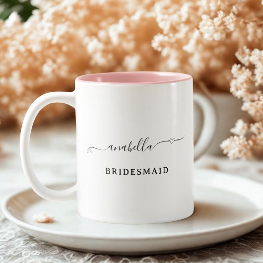 Bruidsmeisje zwart minimalistisch script bachelore tweekleurige koffiemok