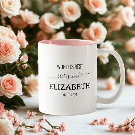 Bruidsmeisje zwart minimalistisch script vrijgezel tweekleurige koffiemok