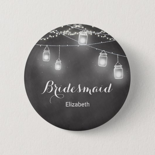 Bruidsmeisje Zwart Wit Bruiloft Slinger Lichtjes Ronde Button 5,7 Cm (Voorkant)