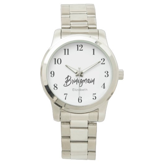 Bruidsmeisje Zwart Wit Trouwcadeau Geschenk Horloge (Voorkant)