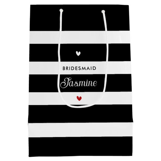 Bruidsmeisje zwart witte strepen medium cadeauzakje (Achterkant)