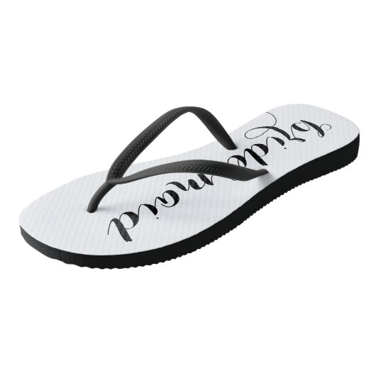 Bruidsmeisje Zwarte en Witte Script Flip Flops (Schuin)