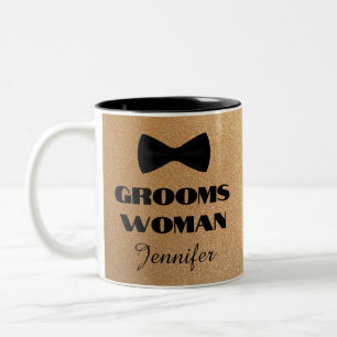 Bruidsmeisje zwarte vlinderdas gouden glitters bru tweekleurige koffiemok