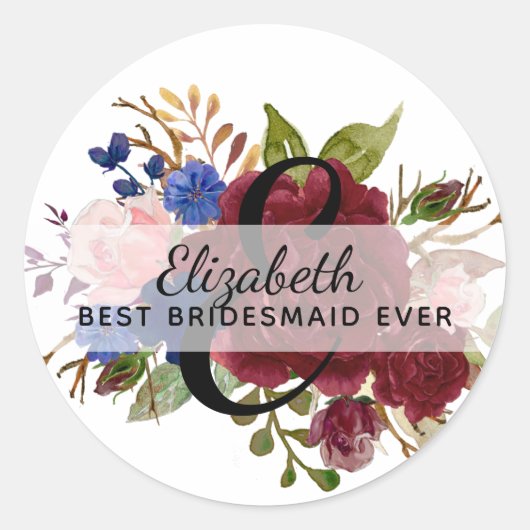 Bruidsmeisjes Bruidsjurk Cadeau Burgundy Blauw Met Ronde Sticker (Voorkant)