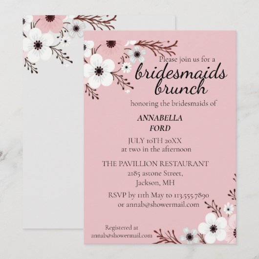 bruidsmeisjes brunch kaart (Voorkant / Achterkant)