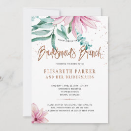 Bruidsmeisjes brunch roze floral glam vrijgezellen kaart