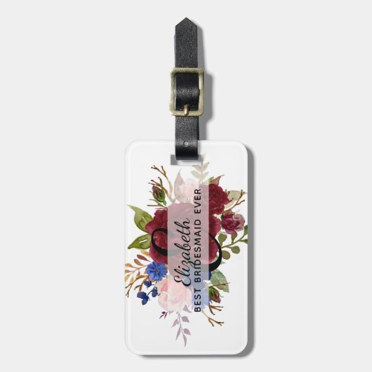 Bruidsmeisjes Cadeau Burgundy Blauw Naamgenoot Bru Bagagelabel (Voorkant verticaal)