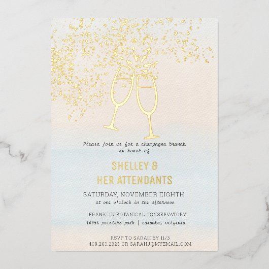 bruidsmeisjes champagne brunch douche folie uitnodiging (Voorkant)