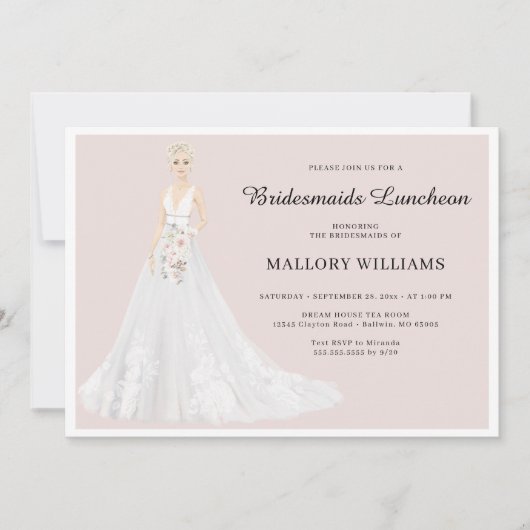 Bruidsmeisjes lunch bruidsjurk uitnodiging (Voorkant)