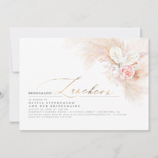Bruidsmeisjes Luncheon Pampas Grass Vrijgezellenfe Kaart (Voorkant)