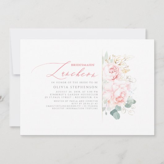 Bruidsmeisjes Luncheon Roze Bloemen Vrijgezellenfe Kaart (Voorkant)