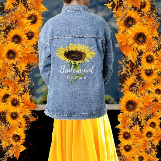Bruidsmeisjes Naam Gele Zonnebloemen Bloemen Bloem Denim Jacket