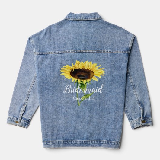 Bruidsmeisjes Naam Gele Zonnebloemen Bloemen Bloem Denim Jacket (Achterkant)