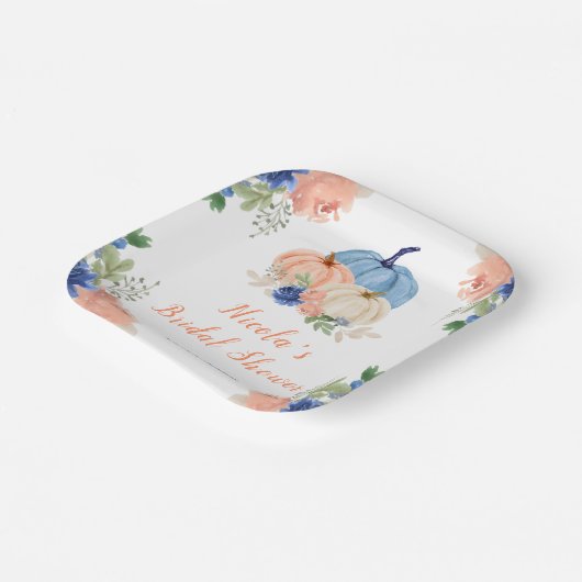 Bruidsmeisjesborrel met blauwe en roze bloemige po papieren bordje (Gebogen)
