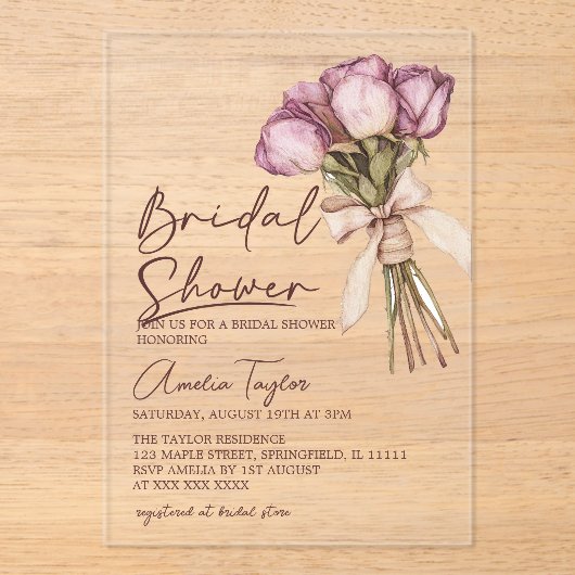 Bruidsmeisjesborrel met verse bloemen uit de markt acryl uitnodigingen (Voorkant)