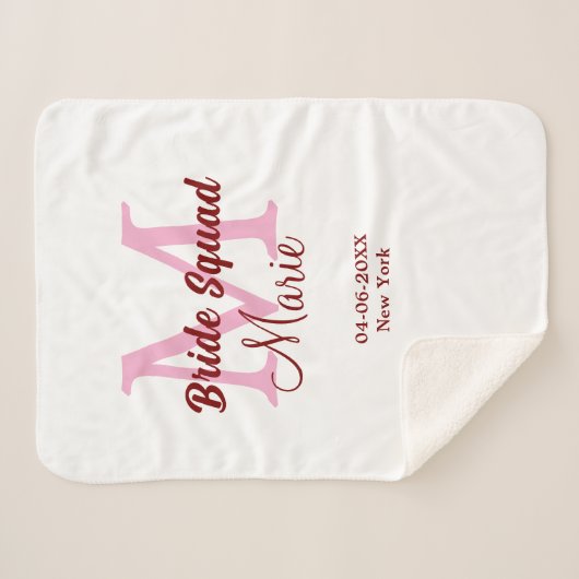 Bruidsmeisjesbrigade voeg naam monogram bruidsmeis sherpa deken (Voorkant (horizontaal))