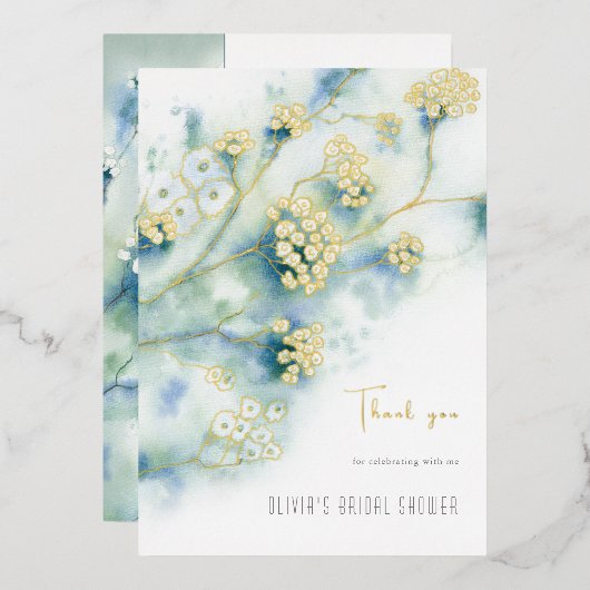 Bruidsmeisjesfeest Bedankkaart Kleine Witte Bloeme Folie Uitnodiging (Voorkant / Achterkant)