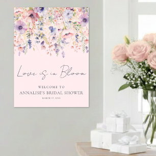 Bruidsmeisjesfeest met wilde bloemen roze bloemmot poster