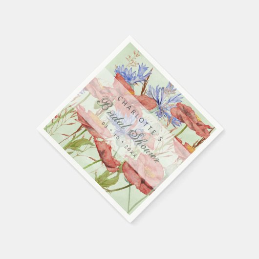 Bruidsmeisjesfeest met wilde bloemenweide klaproze servet (Hoek)