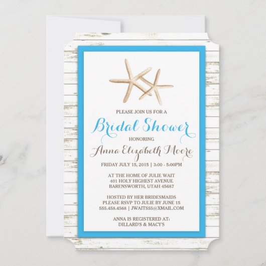 Bruidsmeisjesfeest met zeester en houten strandthe kaart (Voorkant)