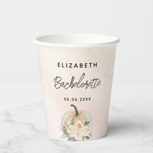 Bruidsmeisjesfeest pompoen herfst crème roze goud papieren bekers (Achterkant)