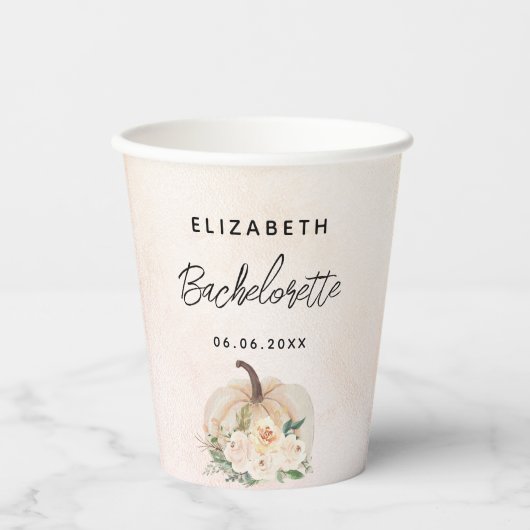 Bruidsmeisjesfeest pompoen herfst crème roze goud papieren bekers (Voorkant)