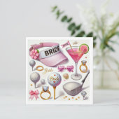 Bruidsmeisjesfeestje Golf met golfbal thema Save The Date (Staand voorkant)