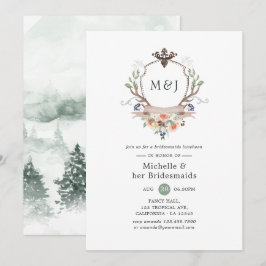 Bruidsmeisjeslunch Wild Woodland Crest Monogram Kaart
