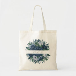 Bruidsmeisjesnaam in marineblauw en lichtblauw tote bag
