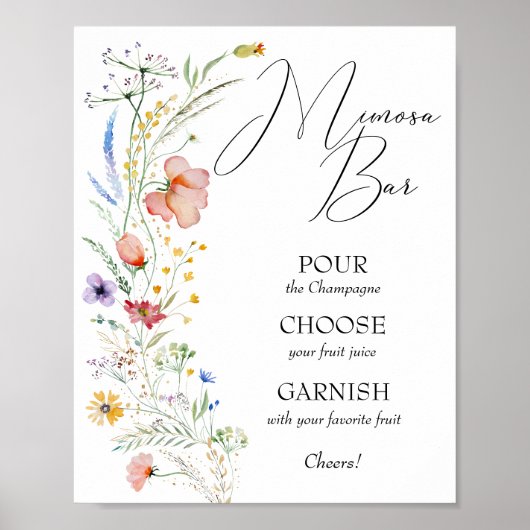 Bruidsmeisjesshower Mimosa Bar met Wilde Bloemen Poster (Voorkant)