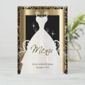 Bruidsmenu in Goud & Zwart Damast Menu (Staand voorkant)