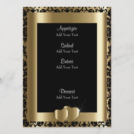 Bruidsmenu in Goud & Zwart Damast Menu (Achterkant)