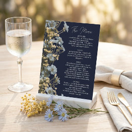 Bruidsmenu met bloemen, Minimalistisch menu, Elega Reclamebord Met Voetstuk