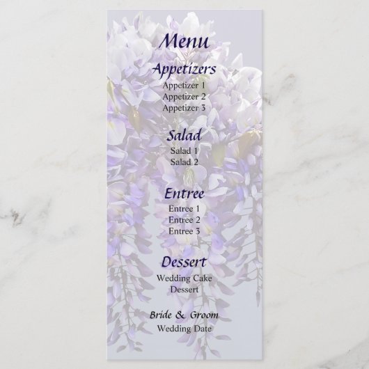 Bruidsmenu met bos blauwe regen menu (Voorkant)