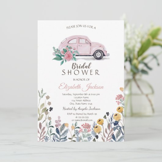  Bruidsmeubel Roze Auto Bruiloft   Kaart (Staand voorkant)