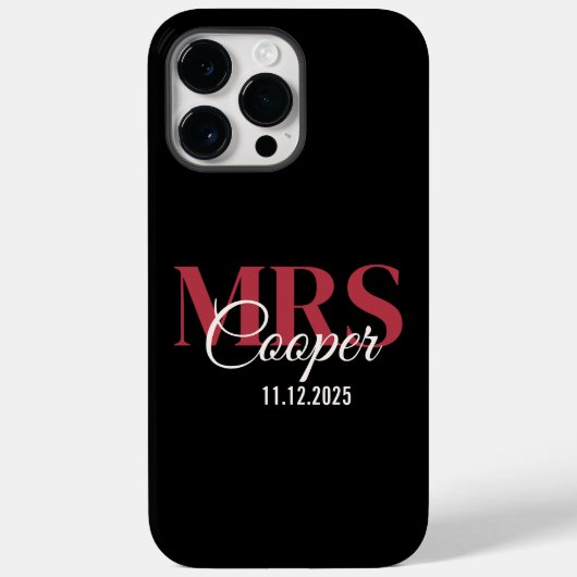Bruidsnaam met trouwdatum karmozijnrode kleur Tex Case-Mate iPhone Case (Achterkant)