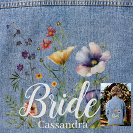 Bruidsnaam Wild Flowers Waterverf Bloemen Bruiloft Denim Jacket